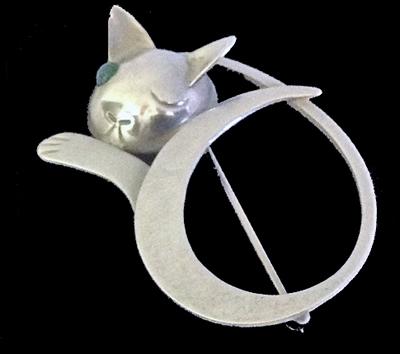 Georg Jensen Sterling reclining Cat Brooch, JoPol C.1945
