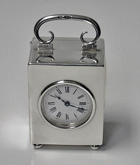 Antique Silver Carriage Clock, London 1913, Goldsmiths and Silversmiths Co