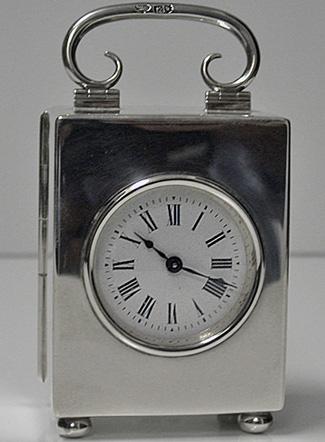 Antique Silver Carriage Clock, London 1913, Goldsmiths and Silversmiths Co