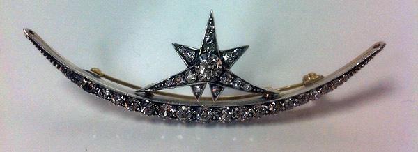 Antique Diamond Crescent Brooch , English C.1880