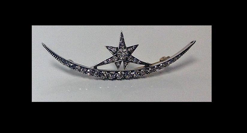 Antique Diamond Crescent Brooch , English C.1880