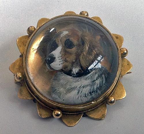 Spaniel Dog Reverse Intaglio Crystal Brooch