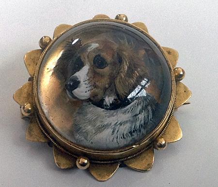 Spaniel Dog Reverse Intaglio Crystal Brooch