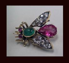 Suffragette colours Bee Brooch Diamond Gem Set C.1910