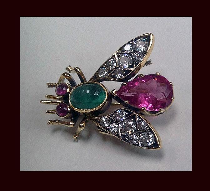 Suffragette colours Bee Brooch Diamond Gem Set C.1910