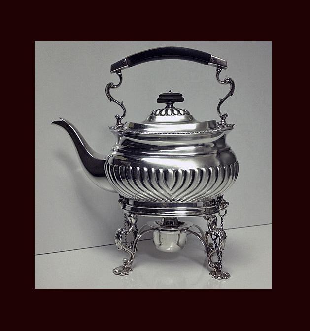 Hukin & Heath English Silver Georgian style Kettle on stand with burner, London 1895 42.75 oz!
