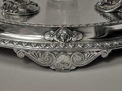 Elkington centerpiece mirror plateau bottle stand, England 1869.