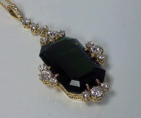 Fine Green Tourmaline and Diamond Pendant Necklace, 20th century