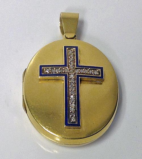 Antique Locket Cross, 18K Enamel and Diamond, English, C.1875