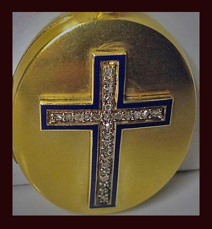 Antique Locket Cross, 18K Enamel and Diamond, English, C.1875