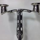 Archibald Knox Liberty Pewter and Enamel Candelabra, English C. 1902-1905