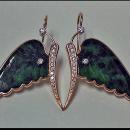 Pair of fine carved jade and diamond, 18K butterfly Earrings