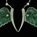 Pair of fine carved jade and diamond, 18K butterfly Earrings