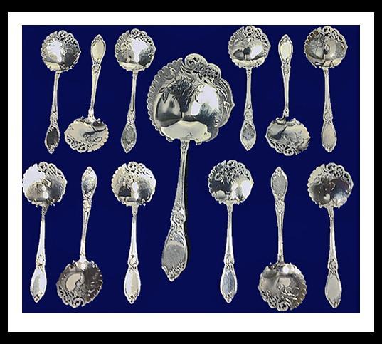 Rare Antique French 950 std silver strawberry set, Claude Doutre Roussel