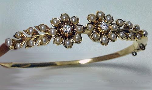 Antique Pearl and Diamond Bangle, English C.1900