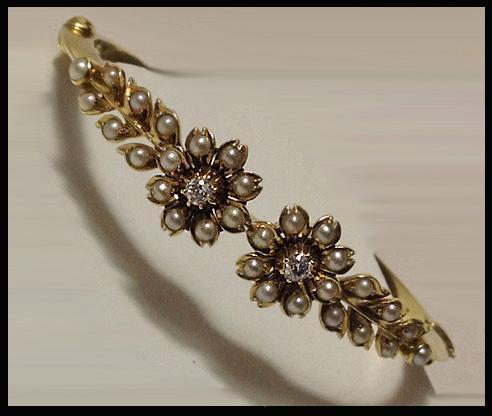 Antique Pearl and Diamond Bangle, English C.1900