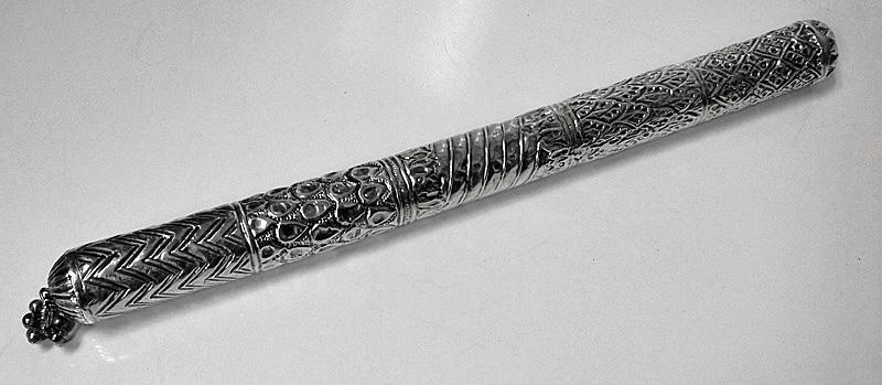 Unusual handmade silver Shaman ceremonial rattle baton, early 20th century.
