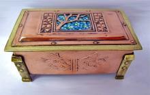 Arts and Crafts Enamel, Copper and Brass Box, C.1900