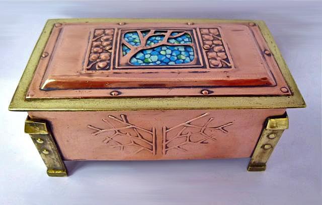 Arts and Crafts Enamel, Copper and Brass Box, C.1900