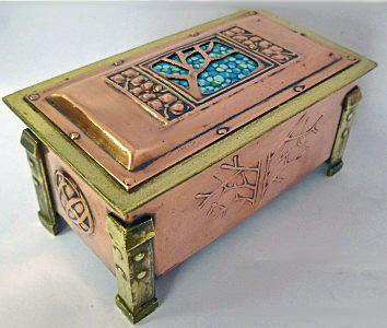Arts and Crafts Enamel, Copper and Brass Box, C.1900
