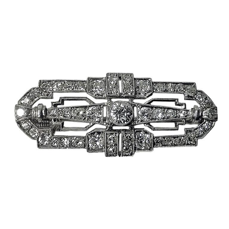 Art Deco Diamond Platinum Brooch, English C.1920.