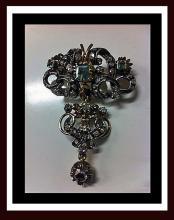 18th century Georgian Emerald Diamond Brooch, Portugal or Spain C.1780