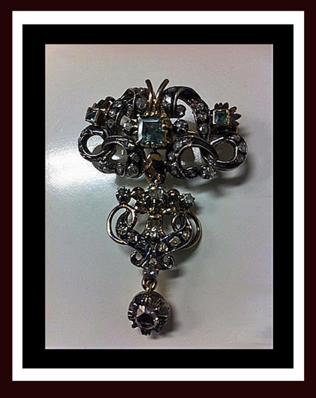18th century Georgian Emerald Diamond Brooch, Portugal or Spain C.1780