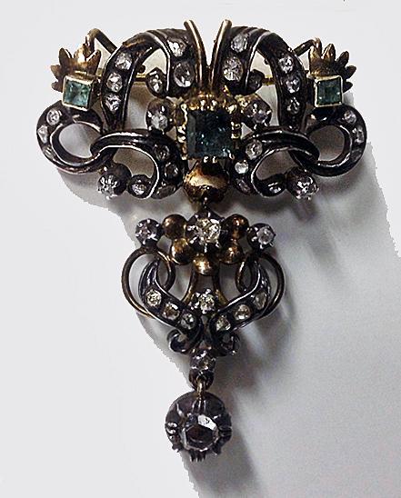 18th century Georgian Emerald Diamond Brooch, Portugal or Spain C.1780
