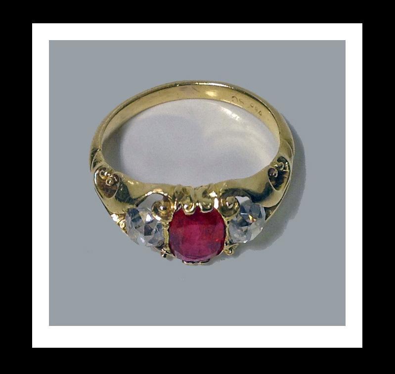 Fine Antique Ruby and Diamond 18K Ring, English C.1875