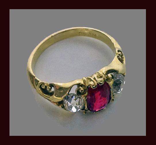Fine Antique Ruby and Diamond 18K Ring, English C.1875