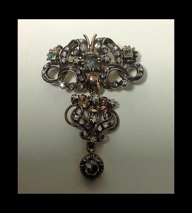 18th century Georgian Emerald Diamond Brooch, Portugal or Spain C.1780