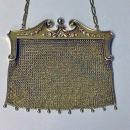 Art Nouveau Gold Diamond Pearl mesh link purse, C.1910.