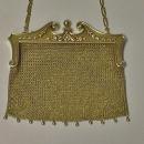 Art Nouveau Gold Diamond Pearl mesh link purse, C.1910.