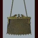 Art Nouveau Gold Diamond Pearl mesh link purse, C.1910.