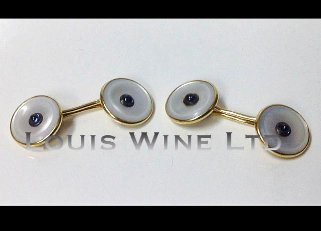 Sapphire, Gold mother of pearl double sided cufflinks, C.1930