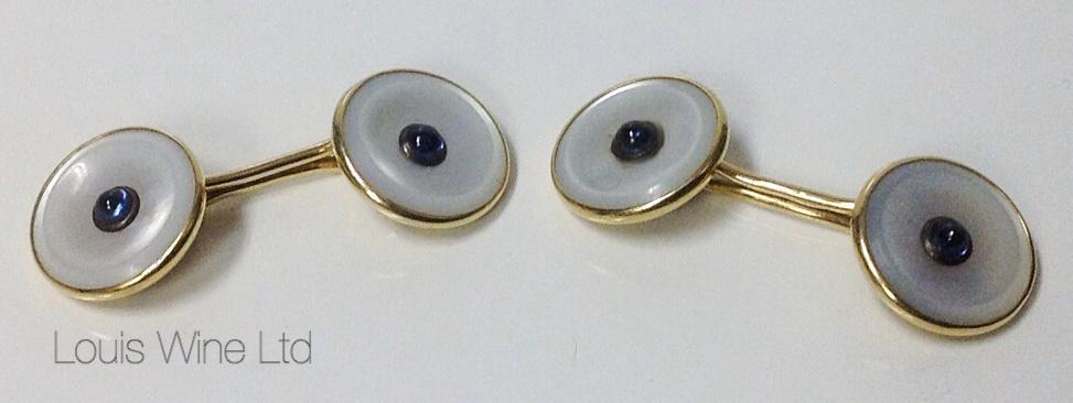 Sapphire, Gold mother of pearl double sided cufflinks, C.1930