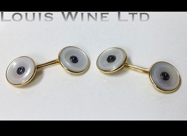 Sapphire, Gold mother of pearl double sided cufflinks, C.1930
