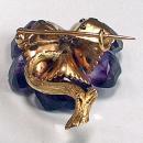 French Carved Amethyst Diamond Flower Brooch C.1880