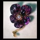 French Carved Amethyst Diamond Flower Brooch C.1880