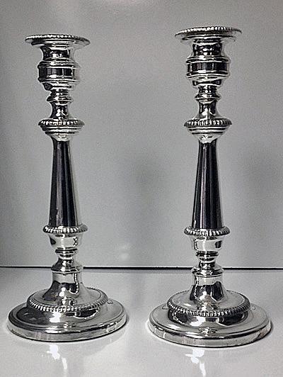 Pair of Antique Old Sheffield Plate Candelabra, English C.1810.