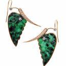 Pair of fine carved jade and diamond, 18K butterfly Earrings