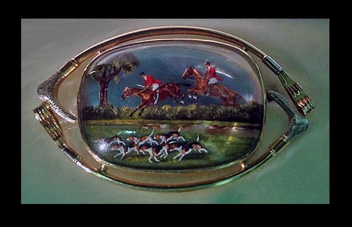 Very Fine Reverse Intaglio Crystal depicting `The Hunt’, early 20th century.