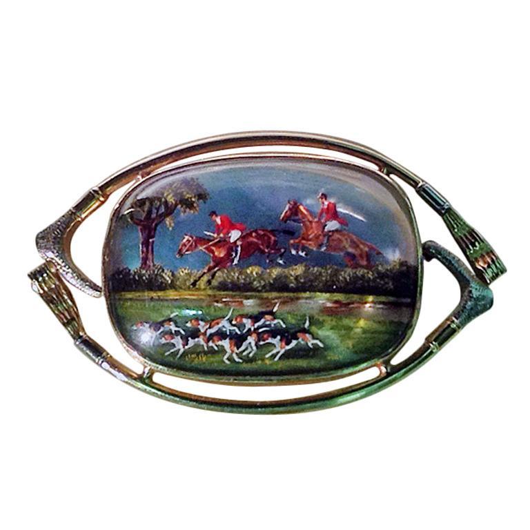 Very Fine Reverse Intaglio Crystal depicting `The Hunt’, early 20th century.
