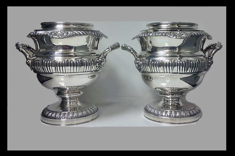 Fine Pair of Antique Georgian Old Sheffield Plate Wine Coolers, English, C.1815.