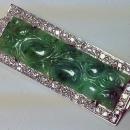 18K carved Jade and Diamond Brooch.