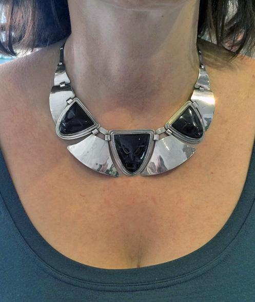 Fred Davis sterling obsidian mask Necklace, C.1930
