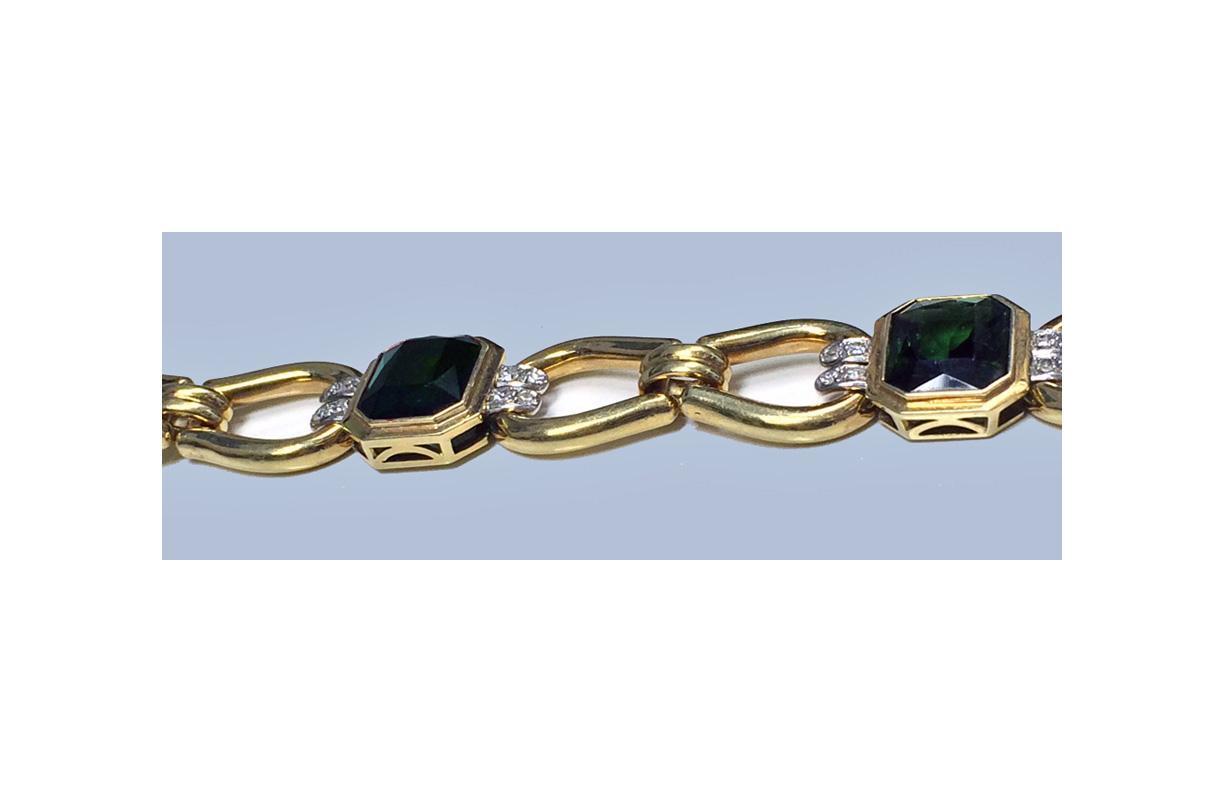 Very Fine Tourmaline Diamond Gold Bracelet.