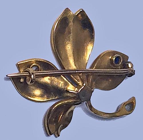 French Art Nouveau flower Brooch, 18K Sapphire, Diamond and Pearl, C.1900.