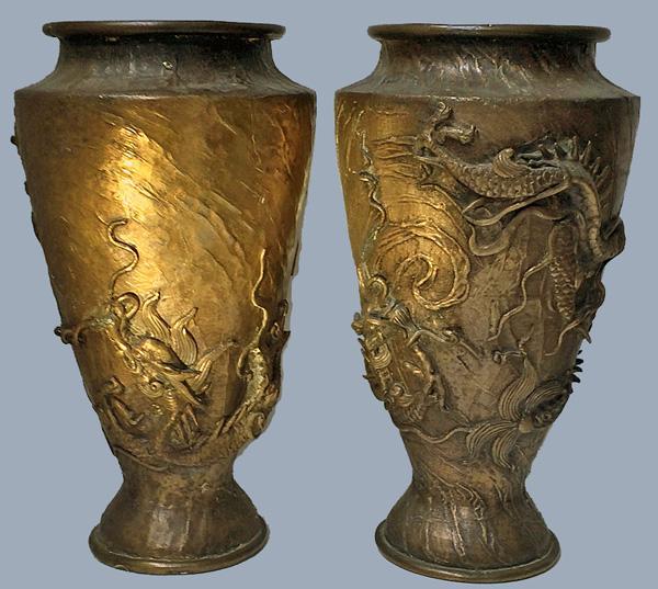 Oriental Bronze Vases, Meiji Period