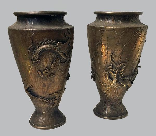 Oriental Bronze Vases, Meiji Period